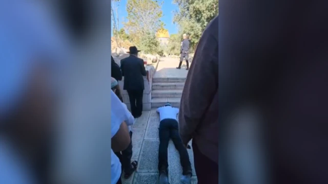 MK Tzvi Sukkot on floor in temple mount, April 17, 2025. Photo: Temple mount administration via Kan 11