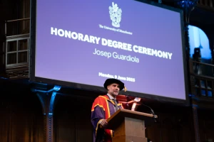 Pep Guardiola receives honorary degree, June 9 2025.  Photo: The University Of Manchester