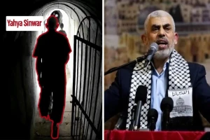 Yahya Sinwar, one of the main Hamas leaders (Left photo: Screenshot from IDF video, right photo: Abed Rahim Khatib/Flash90).