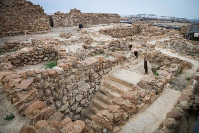 View of the archaeological site of Qumran, best known for being the settlement nearest to the caves where the Dead Sea Scrolls were hidden. February 15, 2015 (Photo: Isaac Harari/FLASH90).