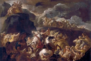 The Battle of Israel and Amalek, painting made by Luca Giordano Italian, Historically, digitally restored reproduction of a 17th-century original. Photo: via Reuters
