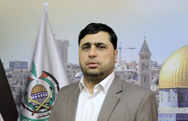 The media spokesman for Hamas, Abd al-Latif al-Qanou speaks during an interview with APA agency. IMAGO/APAimages via Reuters Connect