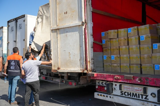 The United Nations enters a humanitarian aid convoy into northern Syria through the Bab al-Hawa border crossing with Turkey after a months-long hiatus (Photo by Rami Alsayed/NurPhoto via Reuters)