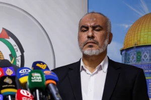 Hamas official Osama Hamdan speaks next to Ghazi Hamad as they attend a press conference in Beirut, Lebanon, November 2, 2023. Photo: Reuters Connect by Alaa Al-Marjani