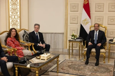 Secretary Antony J. Blinken and U.S. Ambassador Herro Mustafa Garg meet with Egyptian President Abdel Fattah El-Sisi in Cairo, Egypt, March 21, 2024. (Photo: Official State Department, by Chuck Kennedy via ABACAPRESS.COM/VIA REUTERS).
