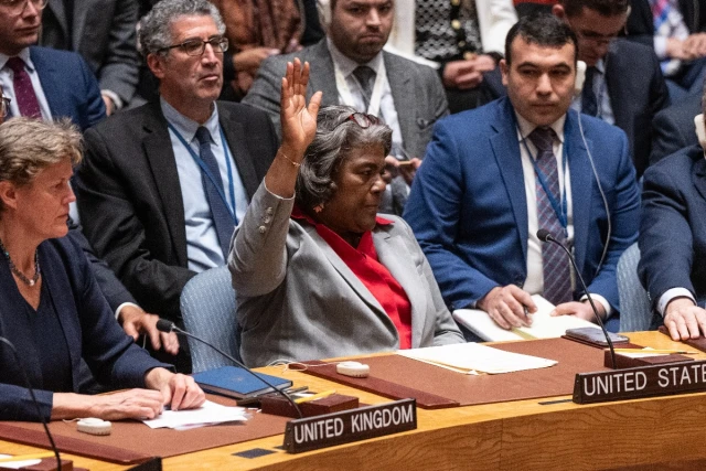 Ambassador Linda Thomas-Greenfield of the US votes as abstain during Security Council meeting and voting on resolution on Israel and Gaza conflict at UN Headquarters in New York on March 25, 2024 (Photo: Lev Radin/Sipa USA via REUTERS).