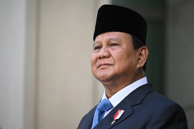 Indonesian Defence Minister and President-elect Prabowo Subianto speaks during a joint press statement with Australian Prime Minister Anthony Albanese at Parliament House in Canberra, Tuesday, August 20, 2024. Photo:  Reuters Connect by Lukas Coch