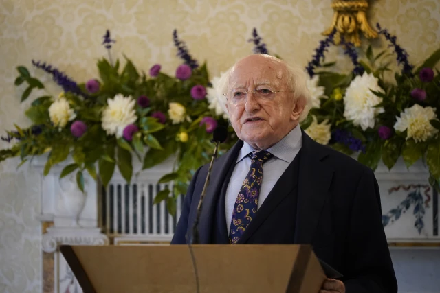 President of Ireland Michael D Higgins speaks at a reception at Aras an Uachtarain in Dublin, October 16, 2024. Photo: PA/Reuters.