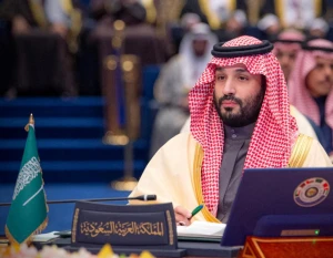 Saudi Crown Prince Mohammed Bin Salman at the 45th Gulf Cooperation Council Summit in Kuwait city, Kuwait, December 1, 2024. Bandar Algaloud/Courtesy of Saudi Royal Court/Handout via REUTERS