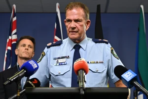 New South Wales Police Deputy Commissioner David Hudson speaks to media during a press conference in Sydney, Wednesday, January 29, 2025. Police are investigating a possible terror threat after a caravan was found with explosives and a note containing the address of Jewish people and a synagogue. Photo: (AAP Image/Steven Saphore via Reuters.