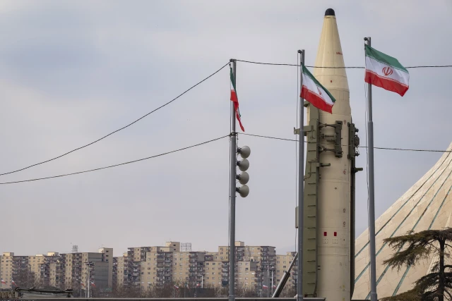 An Iran-made ballistic missile is displayed during a rally commemorating the 46th anniversary of the victory of Iran's 1979 Islamic Revolution at Azadi Square in western Tehran, Iran, on February 10, 2025 Photo: Reuters Connect by Morteza Nikoubazl