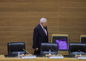 Palestinian President Mahmoud Abbas at the African Union Commission (AUC) headquarters in Addis Ababa, Ethiopia, February 15, 2025. REUTERS/Tiksa Negeri