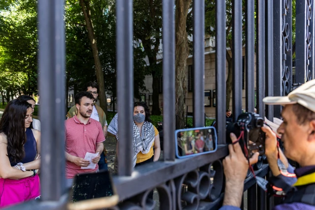 Mahmoud Khalil speaks to members of media at Columbia University in New York City, U.S., June 1, 2024. REUTERS/Jeenah.