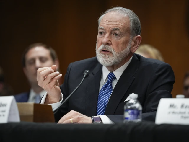 Mar 25, 2025; Washington, DC, USA; Former Arkansas Governor Mike Huckabee, President Donald Trump’s nomination for Ambassador to Israel, appearing at the Senate Committee on Foreign Relations hearing to examine his nomination on Tuesday, March 25, 2025 in Washington, DC. Mandatory Credit: Jack Gruber-USA TODAY via Reuters.