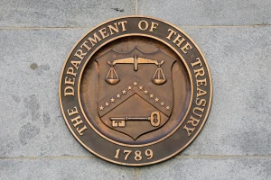 Signage is seen at the United States Department of the Treasury headquarters in Washington, D.C., U.S., August 29, 2020. Photo: Reuters