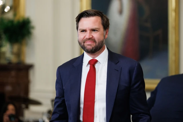 Vice President JD Vance departs an event celebrating military mothers with First Lady Melania Trump and President Donald Trump (not pictured) in the East Room of the White House in Washington DC on Thursday, May 8, 2025. (Photo by Aaron Schwartz/Sipa USA)