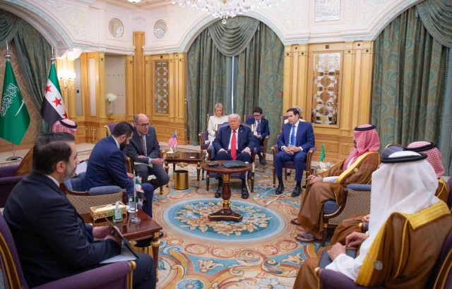 U.S President Donald Trump with US secretary of state Marco Rubio, Syria\'s interim president Ahmed al-Sharaa (right), Saudi crown prince Mohammed bin Salman and Saudi foreign minister Faisal bin Farhan in Riyadh, May 14, 2025. Reuters U.S President Donald Trump with US secretary of state Marco Rubio, Syria\'s interim president Ahmed al-Sharaa (right), Saudi crown prince Mohammed bin Salman and Saudi foreign minister Faisal bin Farhan in Riyadh