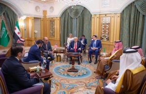 U.S President Donald Trump with US secretary of state Marco Rubio, Syria\'s interim president Ahmed al-Sharaa (right), Saudi crown prince Mohammed bin Salman and Saudi foreign minister Faisal bin Farhan in Riyadh, May 14, 2025. Reuters U.S President Donald Trump with US secretary of state Marco Rubio, Syria\'s interim president Ahmed al-Sharaa (right), Saudi crown prince Mohammed bin Salman and Saudi foreign minister Faisal bin Farhan in Riyadh