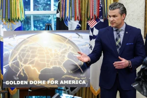 U.S. Defense Secretary Pete Hegseth speaks as he makes an announcement with U.S. President Donald Trump (not pictured) regarding the Golden Dome missile defense shield, in the Oval Office of the White House in Washington, D.C., U.S., May 20, 2025. REUTERS/Kevin Lamarque