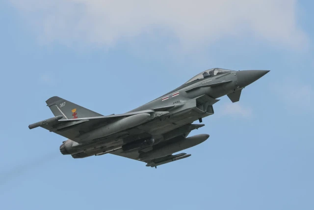 RAF Eurofighter Typhoon FGR4 at RAF Coningsby RAF Eurofighter Typhoon FGR4 takes off at RAF Coningsby, Coningsby, United Kingdom, 28th May 2025. (Photo by Mark Cosgrove via Reuters)