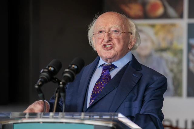 Ireland's President Michael D. Higgins speaks to the media at Phoenix Park in Dublin, May 29, 2025. (Photo: PA via Reuters)