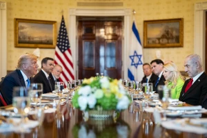 President Donald Trump and Benjamin Netanyahu during a dinner in the Blue Room of the White House. Netanyahu told Trump he nominated him for the Nobel Peace Prize, using a visit to the White House to further cement the pair’s relationship as the US presses for a ceasefire in Gaza. Featuring: President Donald Trump, Prime Minister Benjamin Netanyahu, John Ratcliffe, Ron Dermer, Mike Huckabee Where: Washington, District of Columbia, United States When: 07 Jul 2025 Credit: Al Drago/POOL via CNP/INSTARimages.com