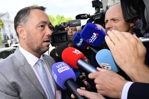 Vice-prime minister and Minister of Foreign Affairs Maxime Prevot talks to the press as he arrives for a 'Kern' meeting gathering selected Ministers of the Federal Government, Wednesday 27 August 2025 in Brussels.