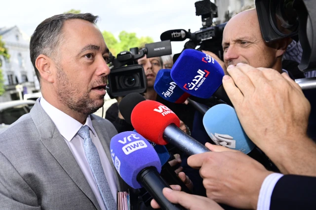 Vice-prime minister and Minister of Foreign Affairs Maxime Prevot talks to the press as he arrives for a 'Kern' meeting gathering selected Ministers of the Federal Government, Wednesday 27 August 2025 in Brussels.
