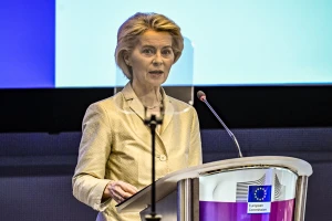 Ursula Von der Leyen , the president of the European Commission addresses the high-level conference on competitiveness at the EU Commission headquarters in Brussels, Belgium. September 16, 2025. Photo: Reuters Connect by Wiktor Dabkowski