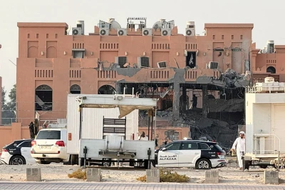 A damaged building, following an Israeli attack on Hamas leaders, according to an Israeli official, in Doha, Qatar, September 9, 2025. Photo:  Reuters Connect by Ibraheem Abu Mustafa