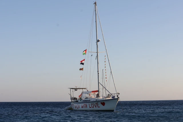 A sailing boat, part of the Global Sumud Flotilla aiming to reach Gaza and break Israel's naval blockade, sails off Koufonisi islet, Greece, September 26, 2025. Reuters Connect by Stefanos Rapanis