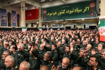 Commanders and members of the Islamic Revolutionary Guard Corps meet with Iran's Supreme Leader Ayatollah Ali Khamenei in Tehran, Iran August 17, 2023 Photo: Reuters Connect