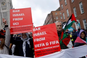 Demonstration in support of Palestinians ahead of the two year anniversary of the October 7, 2023 attack on Israel by Hamas from Gaza, in Dublin, November 8th, 2025 Photo: Reuters Connect by Clodagh Kilcoyne