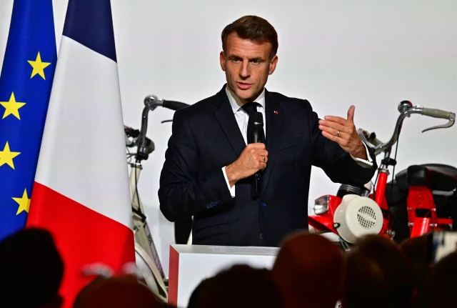 French President Emmanuel Macron delivers a speech during the inauguration of the fifth edition of the Great Exhibition of Made in France, at the Elysee Palace in Paris, on November 14, 2025. Photo: Reuters Connect by Christian Liewig