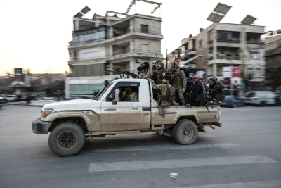 Syrian government soldiers are deployed near the Sheikh Maqsoud and Ashrafieh neighborhoods of Aleppo, following renewed clashes between Kurdish forces and government troops. January 7, 2025 Photo: Reuters Connect