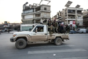 Syrian government soldiers are deployed near the Sheikh Maqsoud and Ashrafieh neighborhoods of Aleppo, following renewed clashes between Kurdish forces and government troops. January 7, 2025 Photo: Reuters Connect