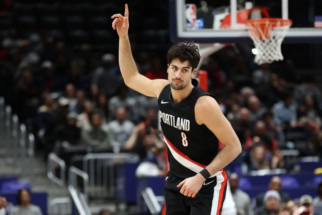 Washington, District of Columbia, USA; Portland Trail Blazers forward Deni Avdija (8) celebrates during the second half against the Washington Wizards at Capital One Arena. Mandatory, Jan 27, 2026 Photo: Daniel Kucin Jr.-Imagn Images via Reuters Connect