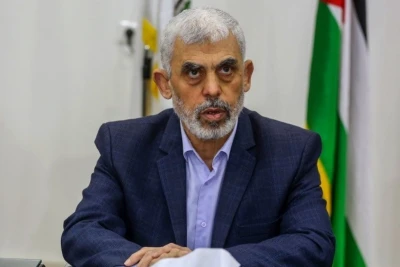 Yahya Sinwar leader of the  Hamas terrorist organization at Hamas President's office in Gaza City, on April 13, 2022 (Photo: Attia Muhammed/Flash90).