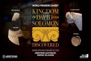 The banner for the world premiere exhibit "Kingdom of David and Solomon Discovered" at the Armstrong Auditorium, Edmond Oklahoma, in 2024 (Source: Social Media).
