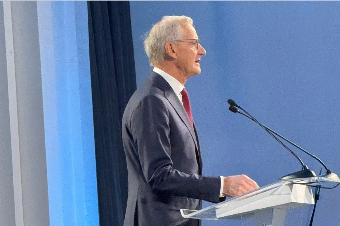 Norwegian Prime Minister Jonas Gahr Støre speaks at the Ukrainian National Prayer Breakfast. (Photo: Office of President Zelenskyy)