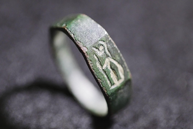 The ring found in the Carmel (Photo: Emil Aladjem, Israel Antiquities Authority).