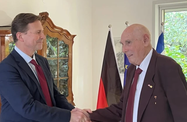 George Shefi meets with German Ambassador to Israel Steffen Seibert at the ambassador's residence in Herzliya on January 10, 2025. (Photo: March of the Living)