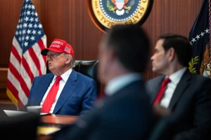 Trump in Situation Room monitoring the attack. (photo credit: White House X account)