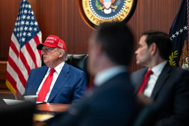 Trump in Situation Room monitoring the attack. (photo credit: White House X account)