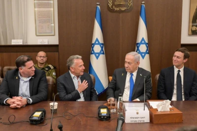 Prime Minister Benjamin Netanyahu at a government meeting together with President Trump's Special Envoy to the Middle East, Steve Witkoff, and with the President's son-in-law, Jared Kushner, on Oct. 10, 2025. Photo: Ma'ayan Toaf / GPO