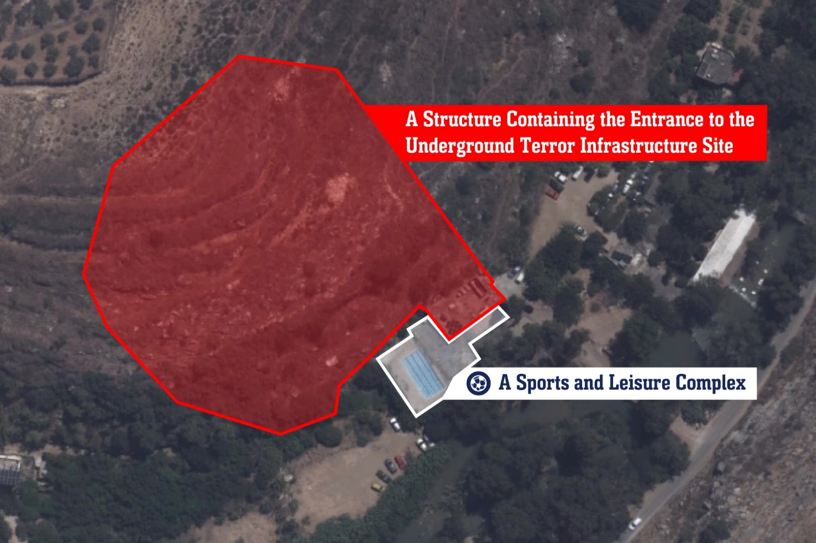 Satellite view of strike on storage facility and an underground terror infastructure site used to store weapons, November 13, 2025 Photo: IDF