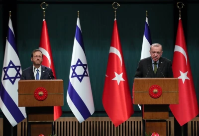 Turkish President Recep Erdoğan and Israeli President Isaac Herzog at a press conference in Ankara, Mar. 9, 2022 (Photo: Office of the Turkish Presidency)