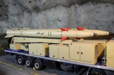 Khaybar-Shekan missiles displayed in an undisclosed location in Iran. (Photo: IRGC/EPA-EFE)