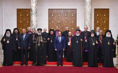 Egyptian President Abdel Fattah al-Sisi received the heads of churches participating in the General Assembly of the Middle East Council of Churches in Cairo, Egypt, May 17, 2022 (Photo: Egyptian Presidency)