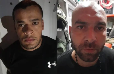 Escaped Palestinian prisoners Munadil Nafayat and Iham Kahamji after they were rearrested in Jenin on Sep. 19, 2021
(Photo: Israel Security Agency)